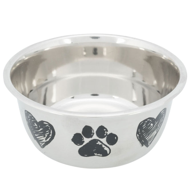 Trixie Edelstahlnapf mit Pfoten und Herzen