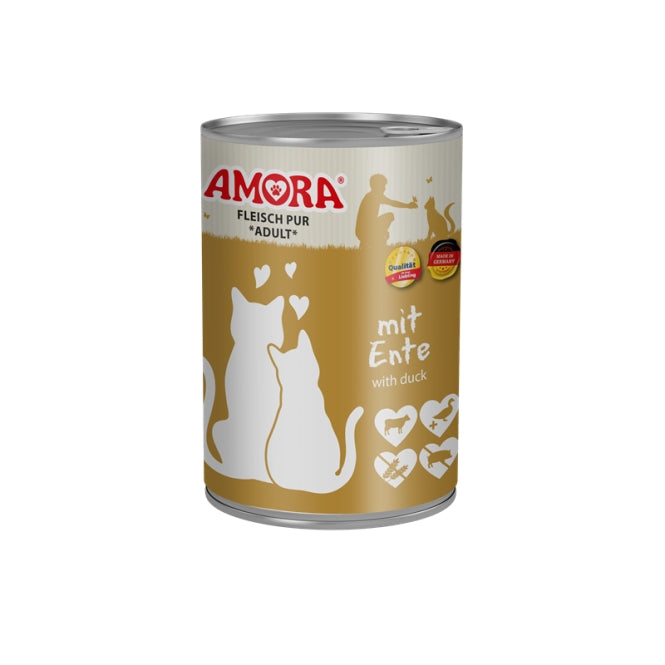 Amora Cat Fleisch Pur Ente Katzennassfutter in der Dose als Vollnahrung mit 45 Prozent Rind und 25 Prozent Ente
