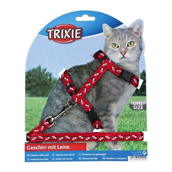 Trixie Katzen-Garnitur mit Leine, Schnappverschlüssen und Katzenmotiv
