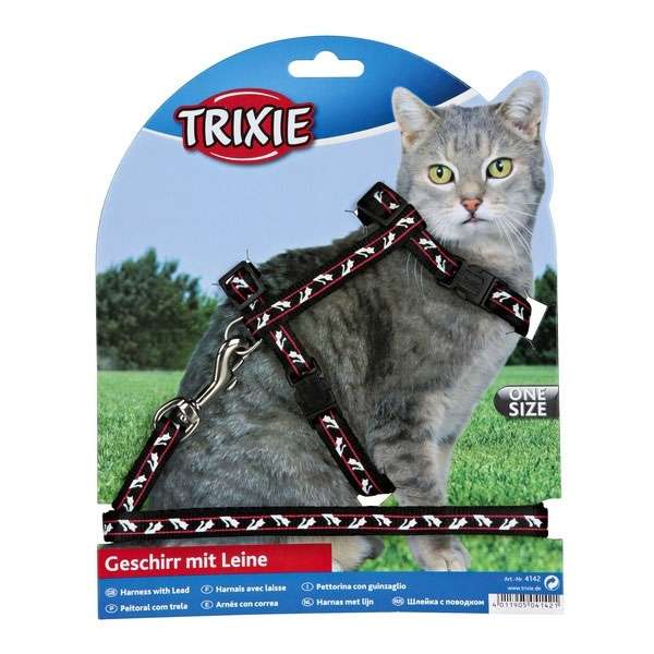 Trixie Katzen-Garnitur mit Leine, Schnappverschlüssen und Katzenmotiv