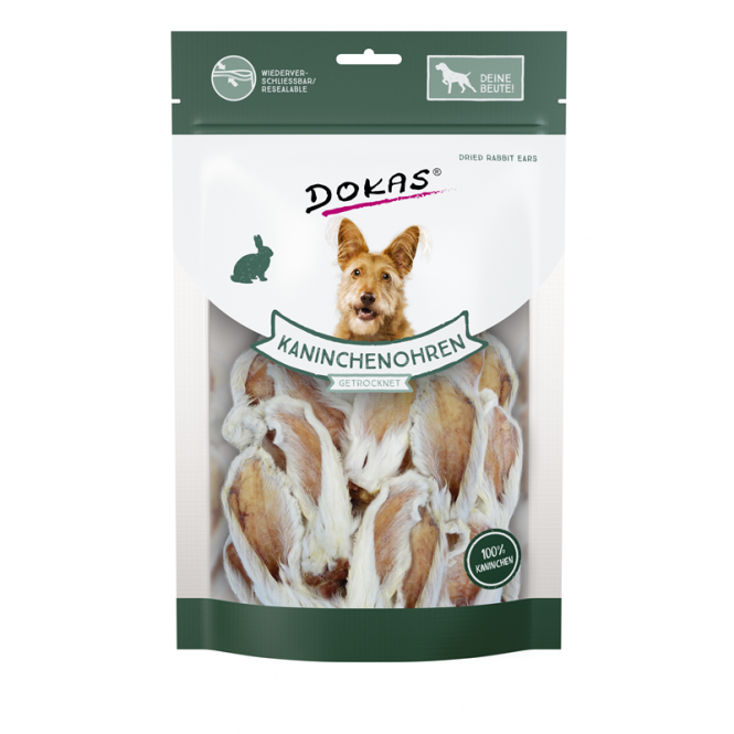 Dokas Snack Kaninchenohren mit Fell getrocknet