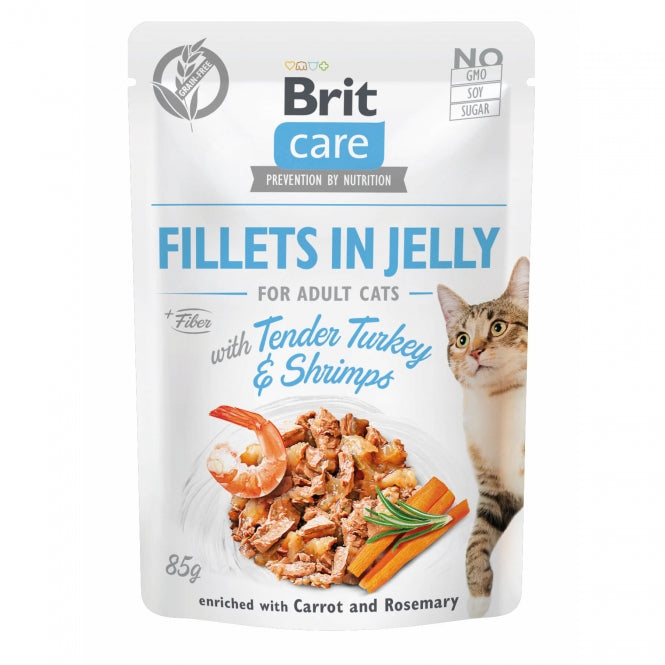 Brit Care Cat PB Fillets in Jelly - Truthahn & Shrimps