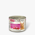 Fleischreiches Premium-Nassfutter mit Rind, Huhn und aromatischem Wild für ausgewachsene Katzen, die natürlichen Fleischgeschmack lieben – erhältlich in 200 g, 400 g und 800 g Dosen.