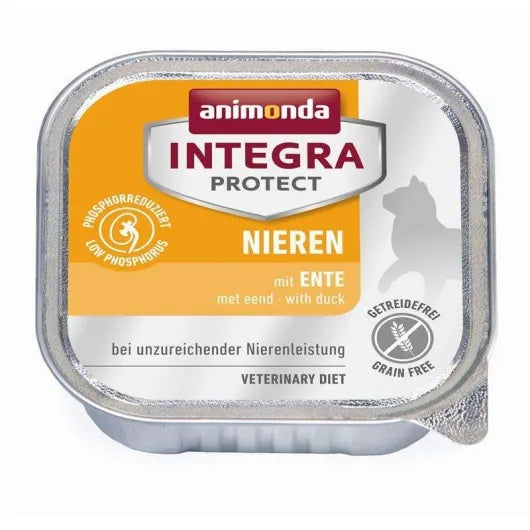 Getreidefreie Nierendiät mit Ente, Kalb und Huhn zur ernährungsphysiologischen Unterstützung der Nierenfunktion bei Katzen mit chronischer Niereninsuffizienz.