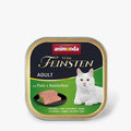 Hochwertiges Nassfutter mit zarter Pute und feinem Kaninchen für ausgewachsene Katzen, die abwechslungsreiche Fleischspezialitäten lieben – erhältlich in der praktischen 100 g Schale.