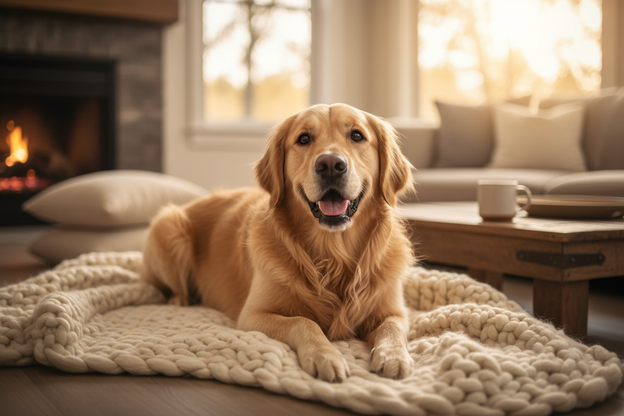 Hund auf Hundebett, Hundewelt entdecken