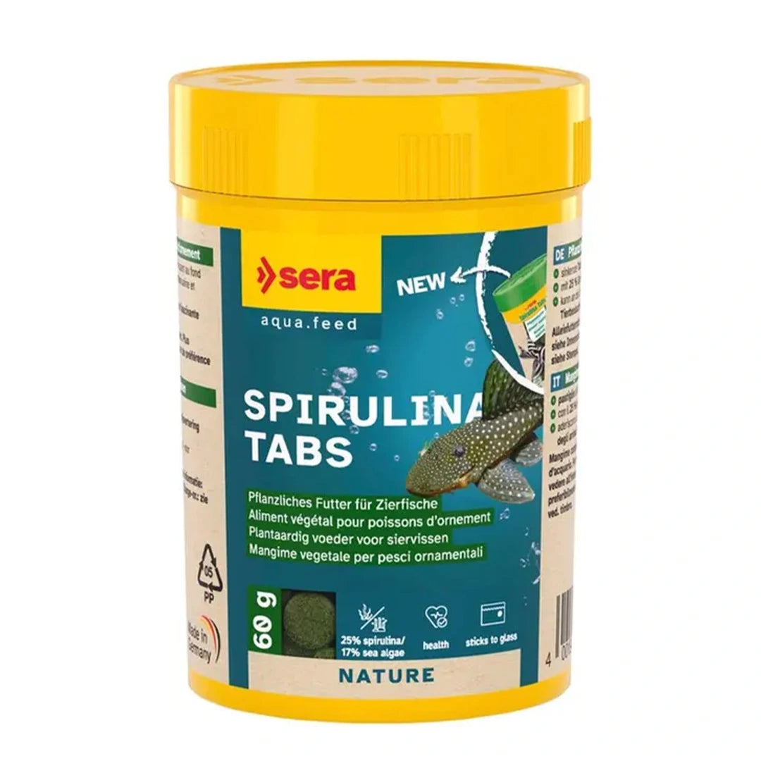 Sera Spirulina Tabs sind Tabletten-Futter speziell für Aquarienbewohner, das hochwertige Spirulina-Algen als Hauptbestandteil enthält.