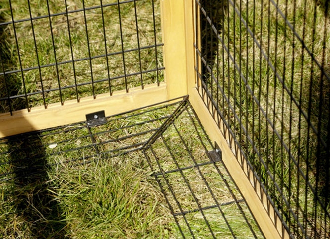 Holz Freilaufgehege + Ausbruchsperre & Gitterabdeckung