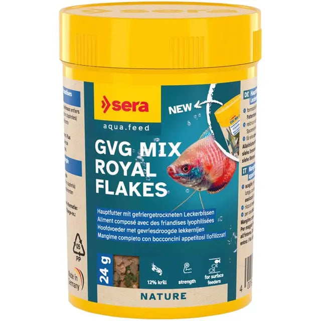 Das Sera GVG-Mix ist ein Flocken-Alleinfutter für Aquarienbewohner, das eine