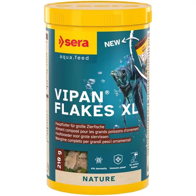 Sera Vipan Flakes Groß ist ein Alleinfuttermittel für größere Aquarienbewohner wie Fische und Garnelen.