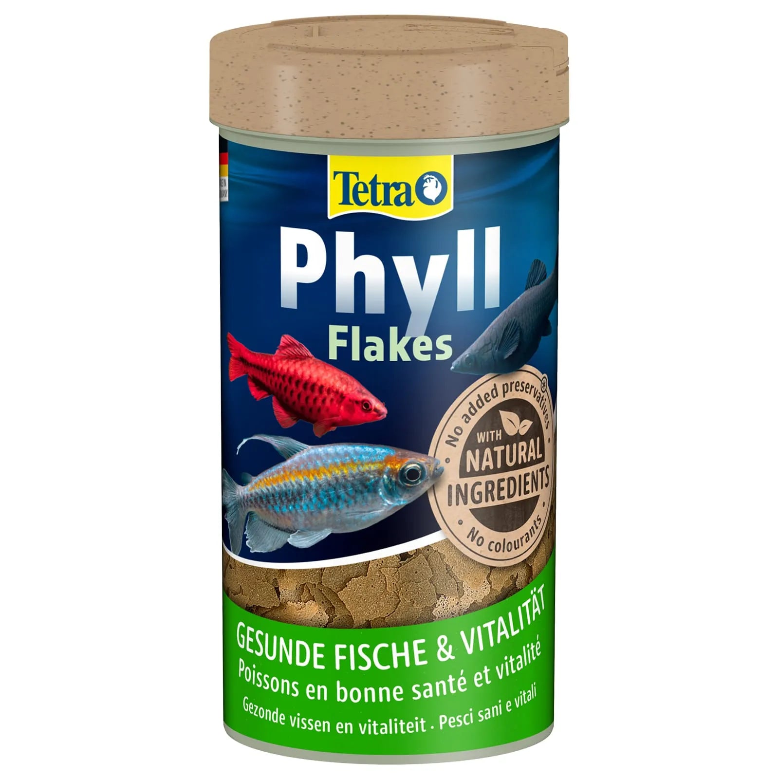 Tetra Phyll ist ein Pflanzenfutter speziell für pflanzenfressende Fische und Garnelen im Aquarium.