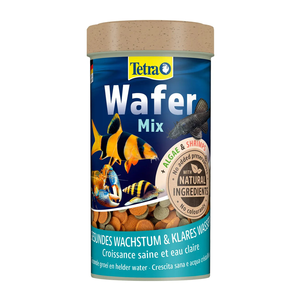Tetra Wafer Mix ist ein Alleinfuttermittel für Bodenfische, Welse und Garnelen im Aquarium