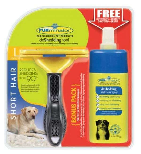 Furminator Dog Tool Kurzhaar + DeShedding Spray Bonuspack